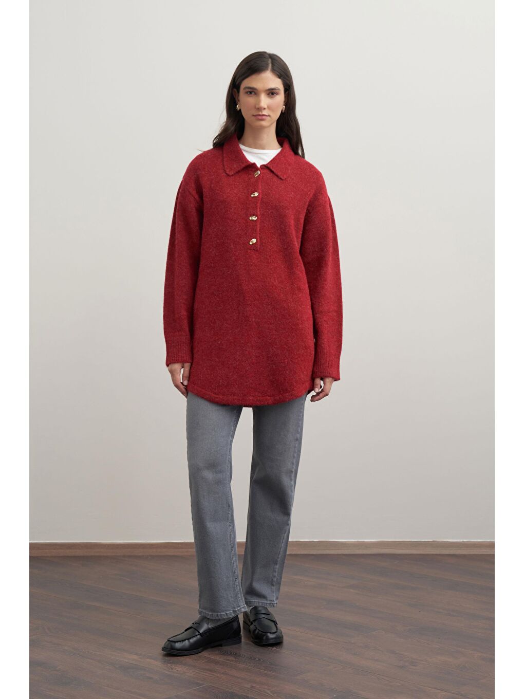 Mürdüm-Gold Dügmeli Yarım Patlı Kazak