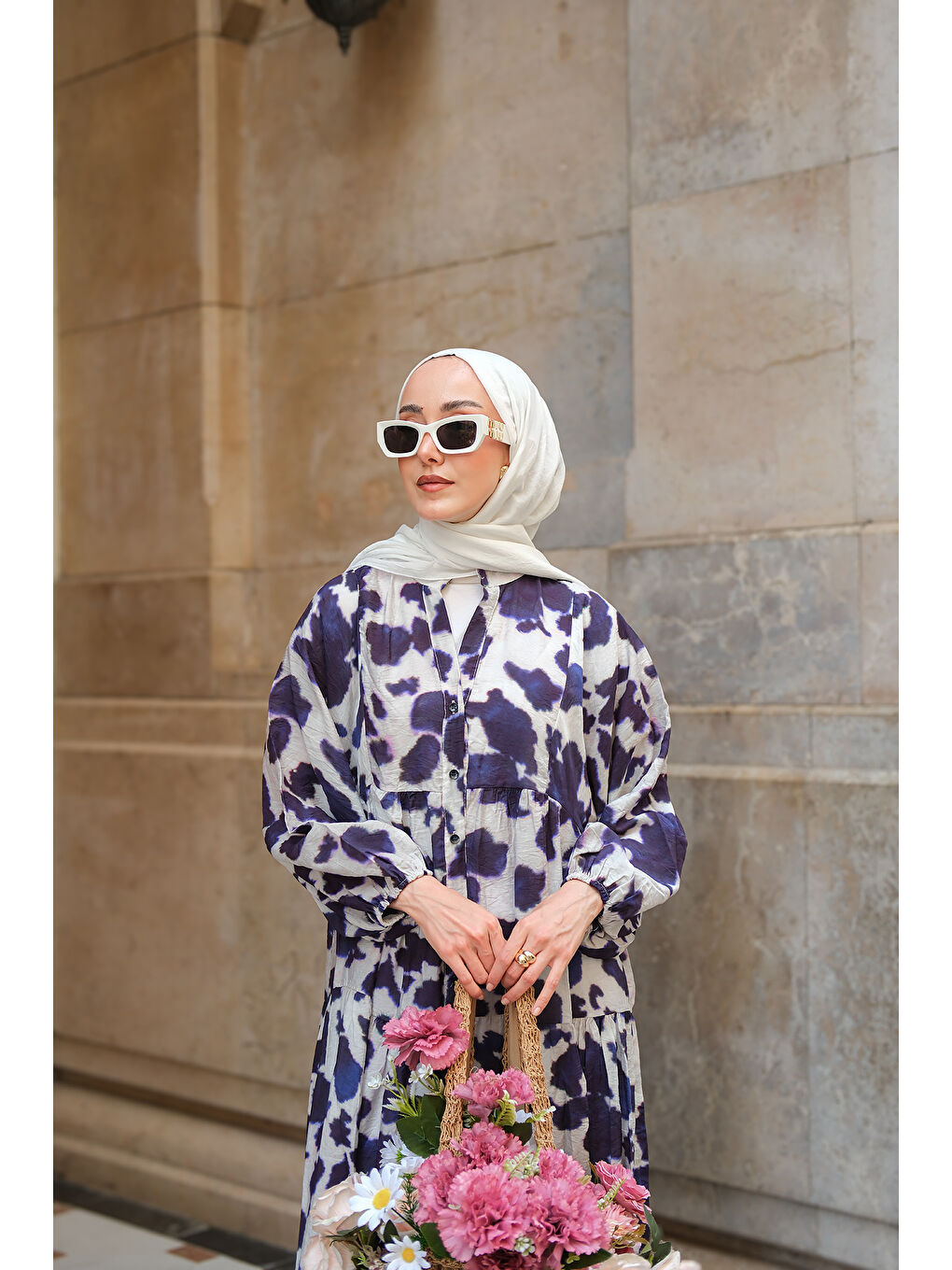 Kadın Leopar  Desenli Elbise Lacivert-4