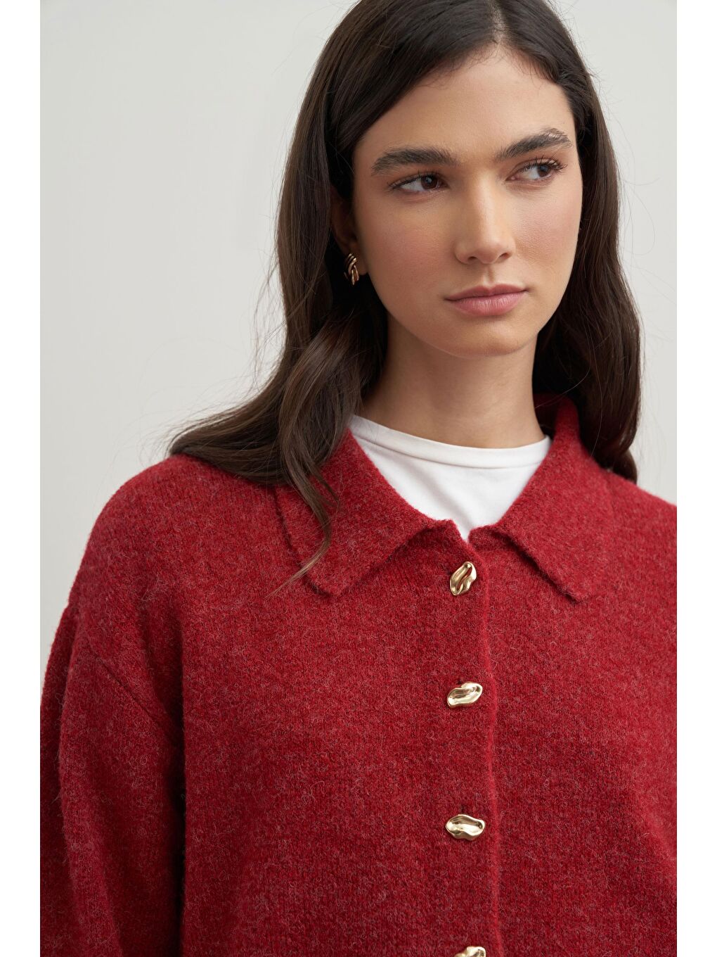 Mürdüm-Gold Dügmeli Yarım Patlı Kazak-4