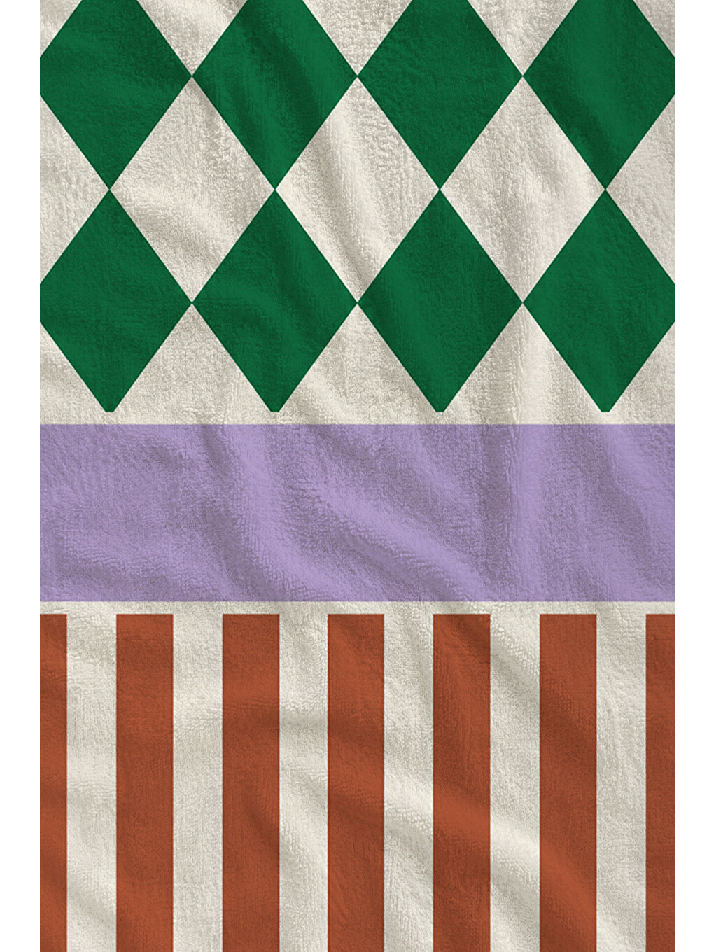 Retro Yeşil Damalı Kırmızı Çizgi Desenli 70x150 Plaj Havlusu - Dijital Baskılı Solmaz Banyo Havlusu-2