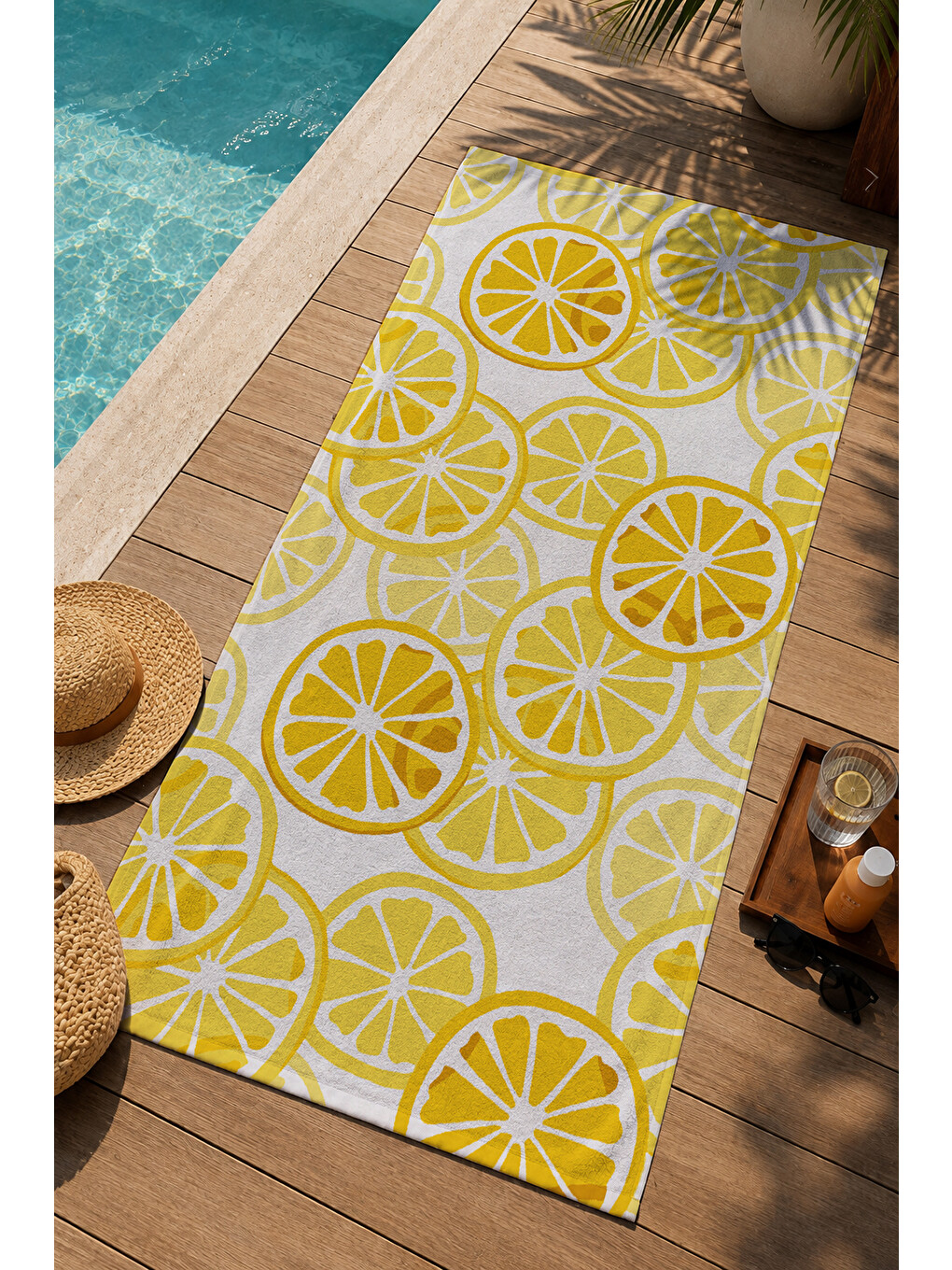 Bej Sarı Limon Desenli 70x150 Cm Dijital Baskılı Plaj Ve Banyo Havlusu-2