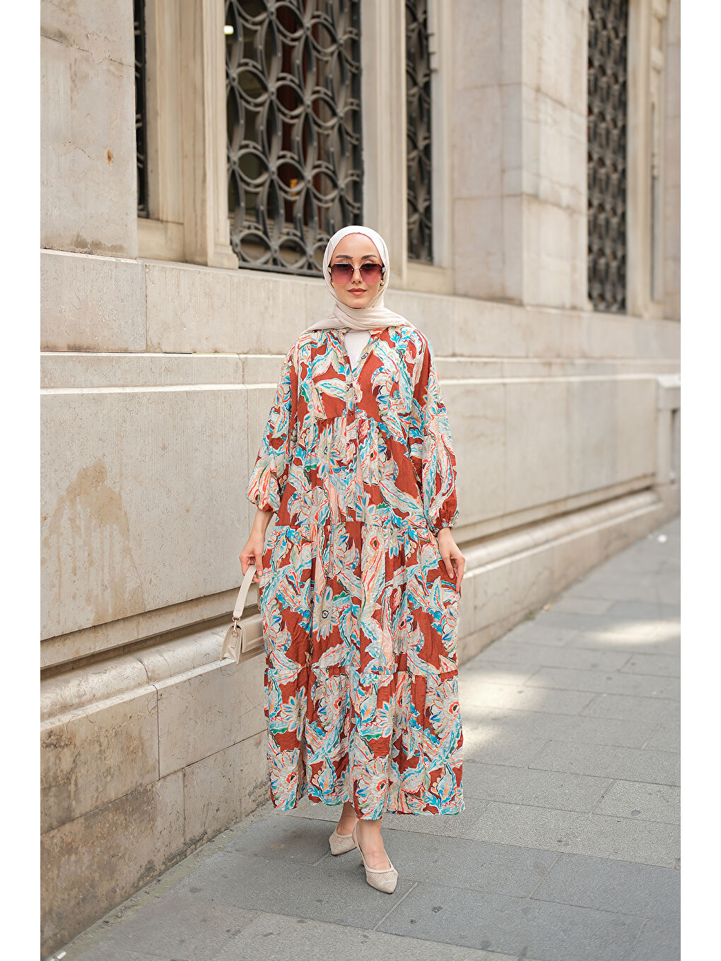 Kadın Yakamoz Desenli Elbise Kahverengi