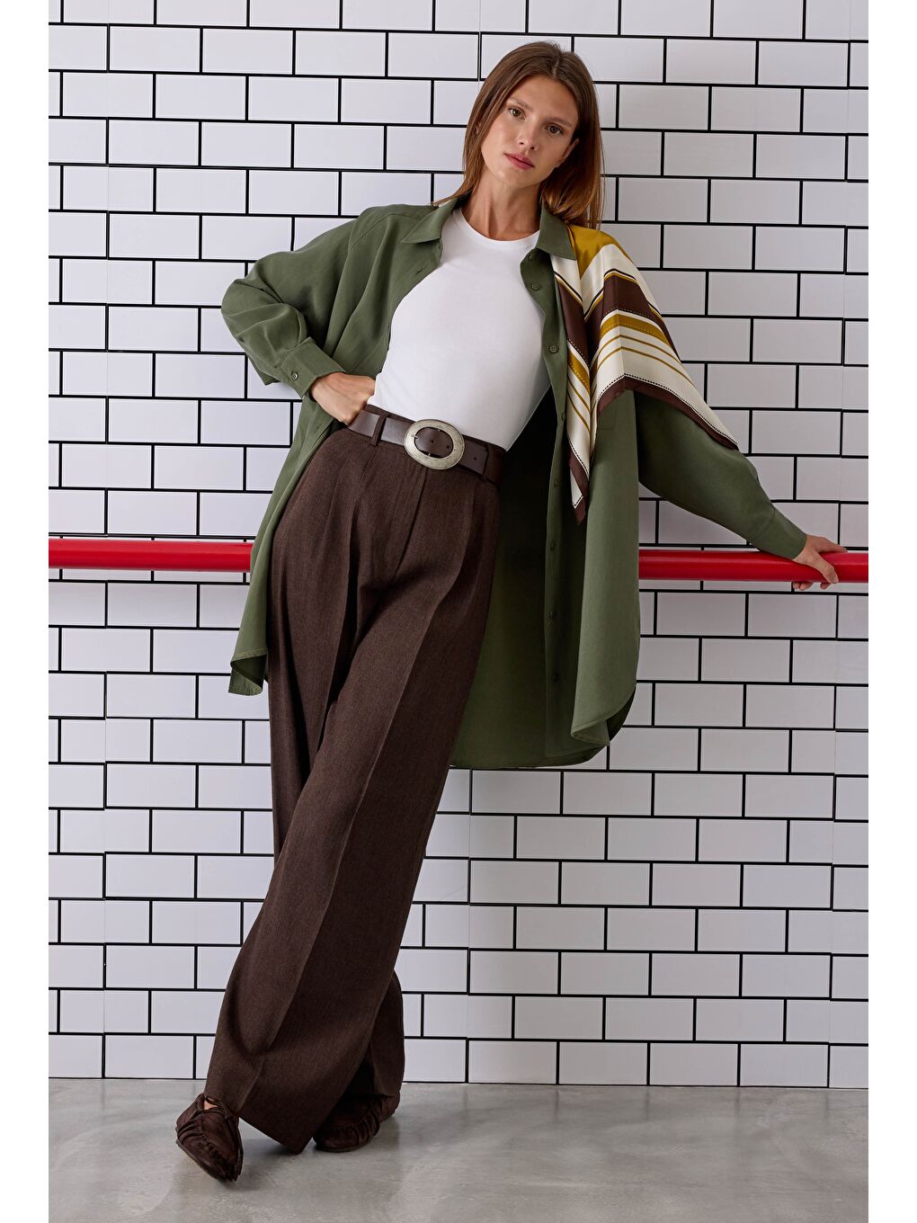 Kahverengi Pile Detaylı Palazzo Pantolon Acı Kahve