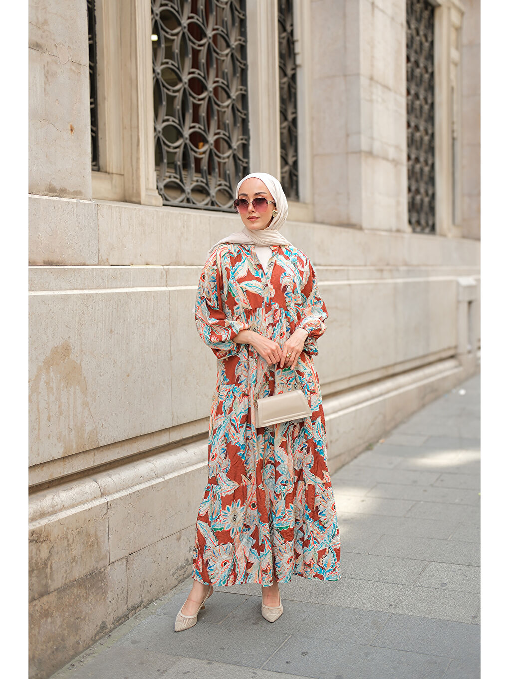 Kadın Yakamoz Desenli Elbise Kahverengi-1