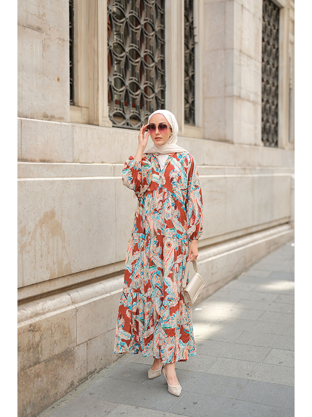 Kadın Yakamoz Desenli Elbise Kahverengi-2