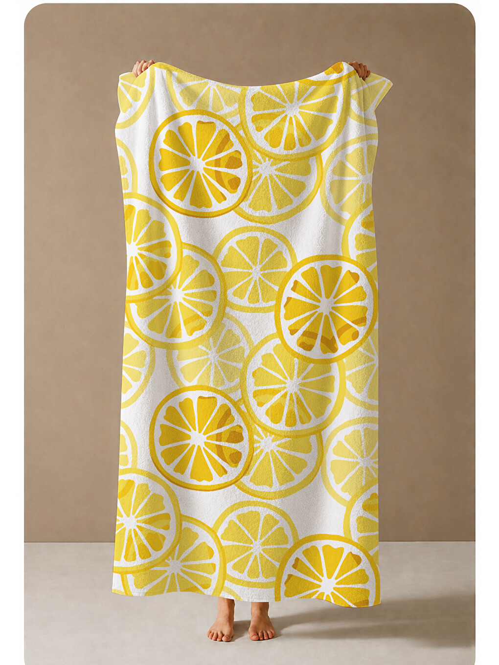 Bej Sarı Limon Desenli 70x150 Cm Dijital Baskılı Plaj Ve Banyo Havlusu-3