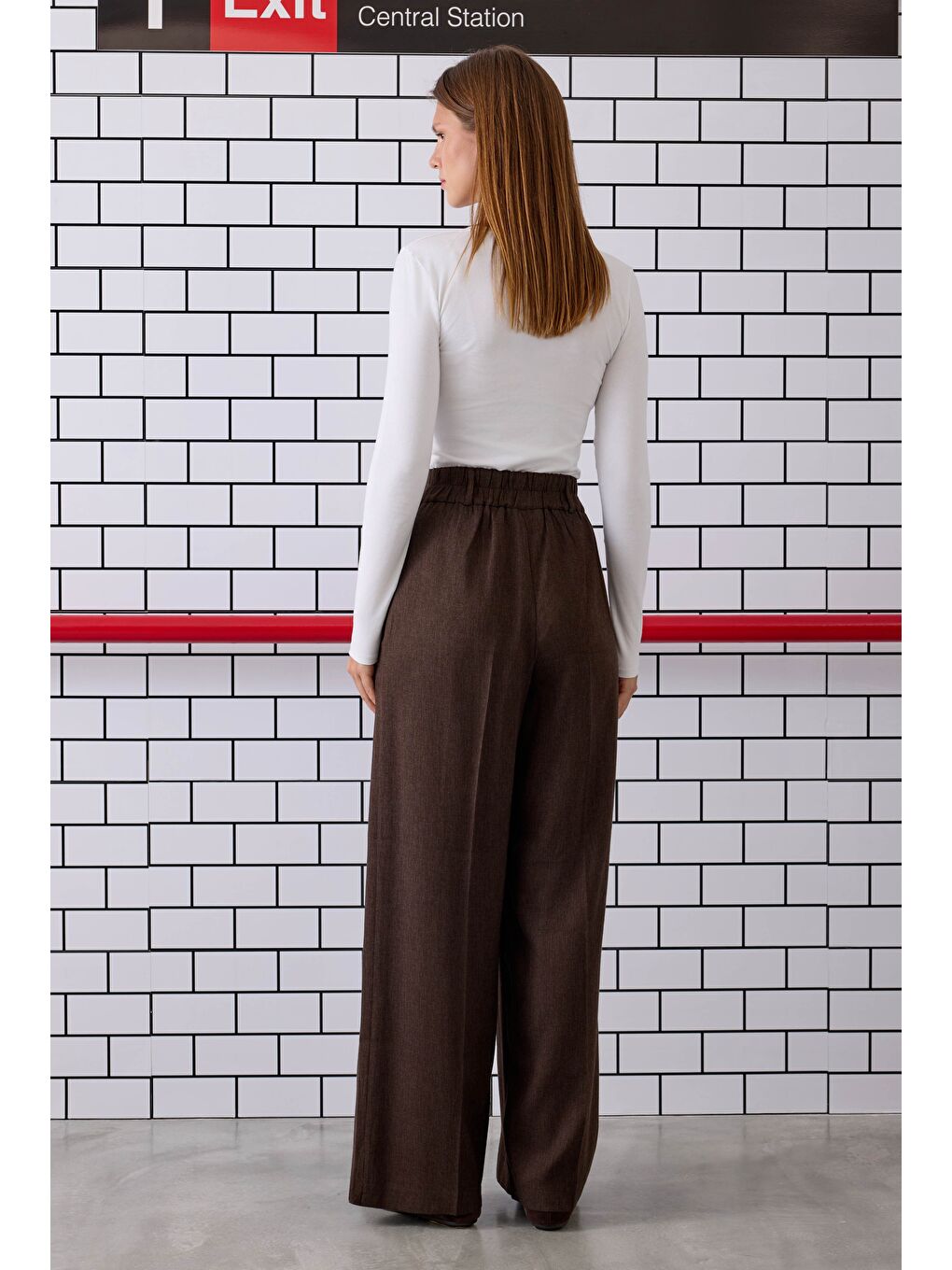 Kahverengi Pile Detaylı Palazzo Pantolon Acı Kahve-2