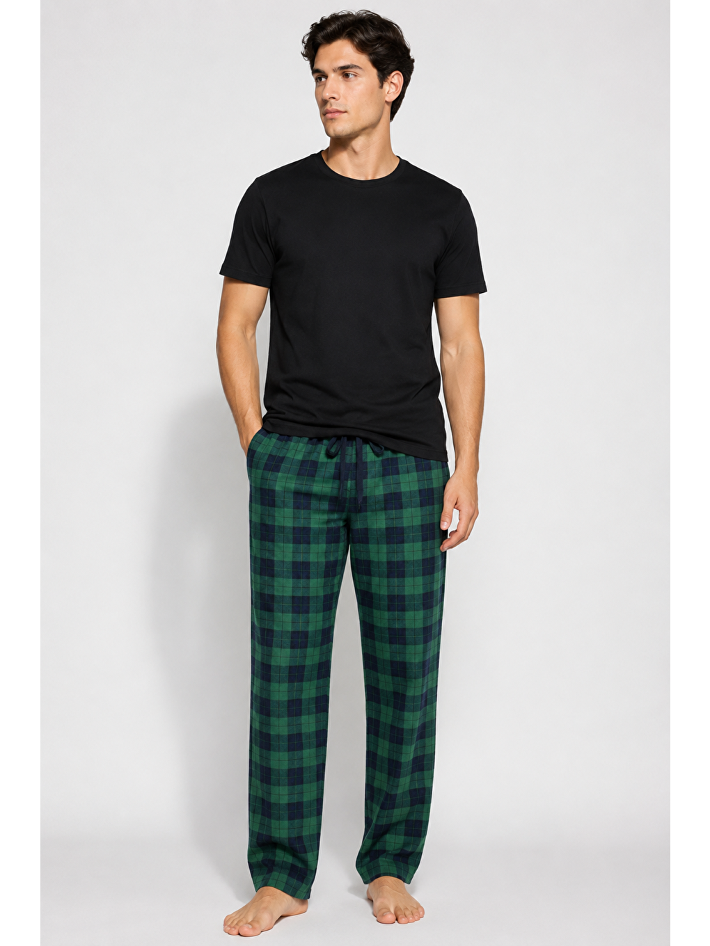 Haki Erkek %100 Doğal Pamuk Yüksek Kaliteli Rahat Kalıp Basic Pijama Takımı