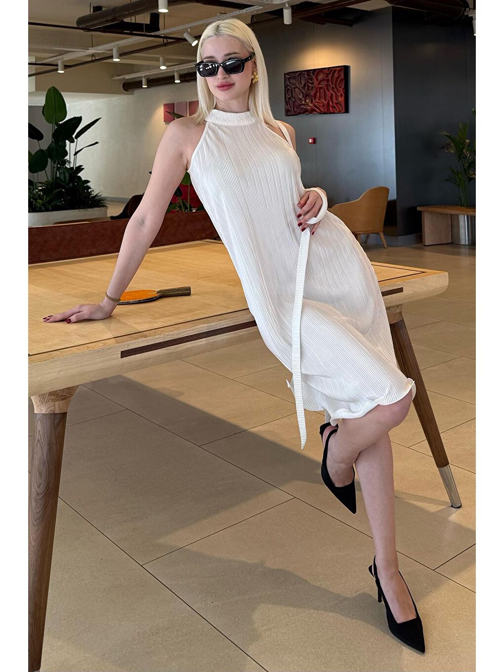 Beyaz Halter Yaka Kadın Elbise Mg2351-3