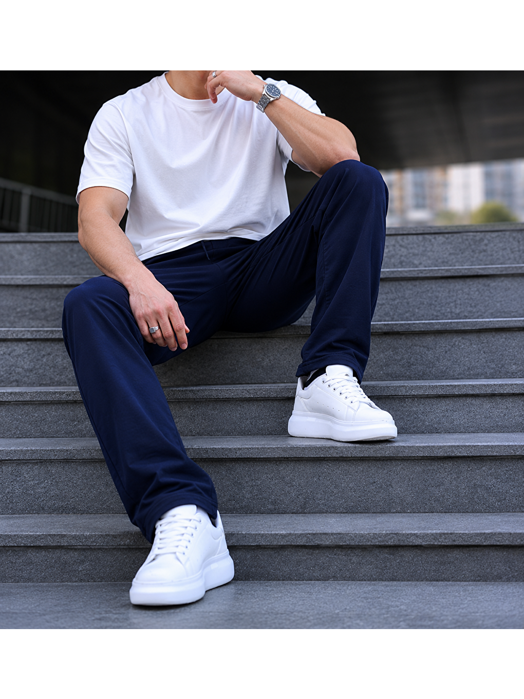 Erkek Trend Baskılı Jogger Lacivert Baggy Eşofman Altı-1