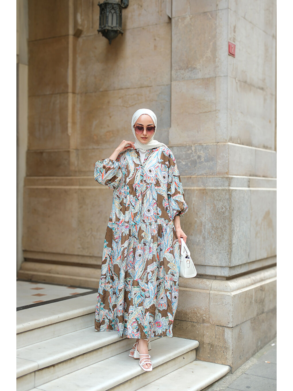 Kadın Yakamoz Desenli Elbise Haki Yeşil-1