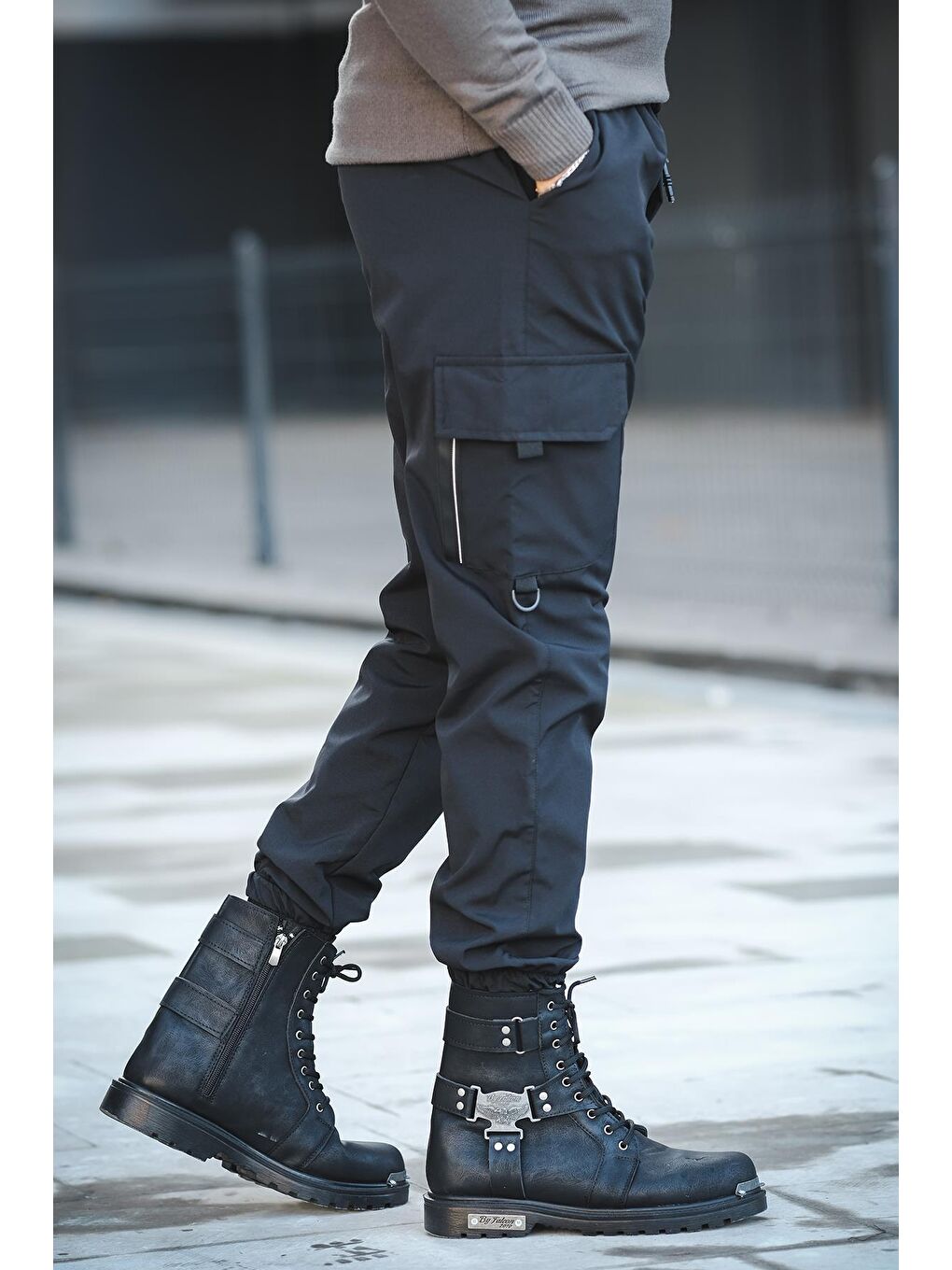 Siyah Bl 777 Slim Fit Kort Paraşüt Kargo Cepli Erkek Eşofman Alt