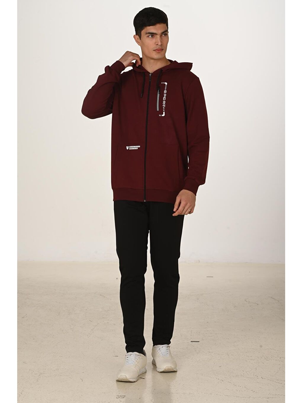 Erkek Pamuklu Kapüşonlu Eşofman Takımı Bordo 5286-B-2