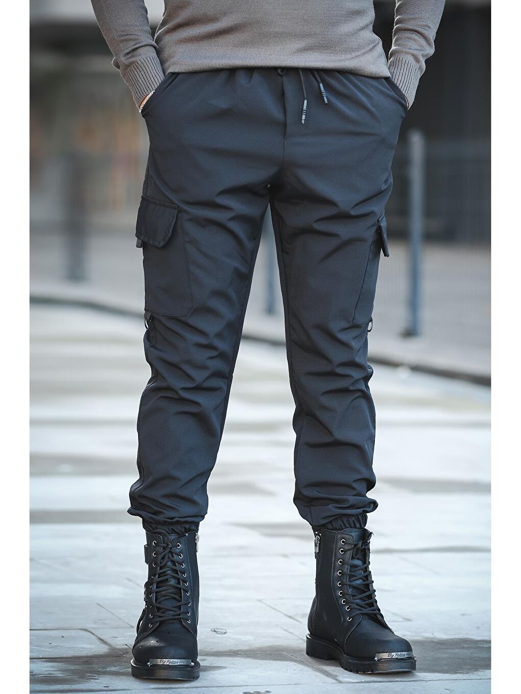 Siyah Bl 777 Slim Fit Kort Paraşüt Kargo Cepli Erkek Eşofman Alt-1