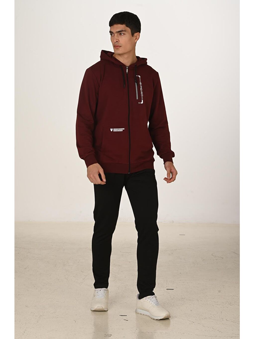 Erkek Pamuklu Kapüşonlu Eşofman Takımı Bordo 5286-B-5