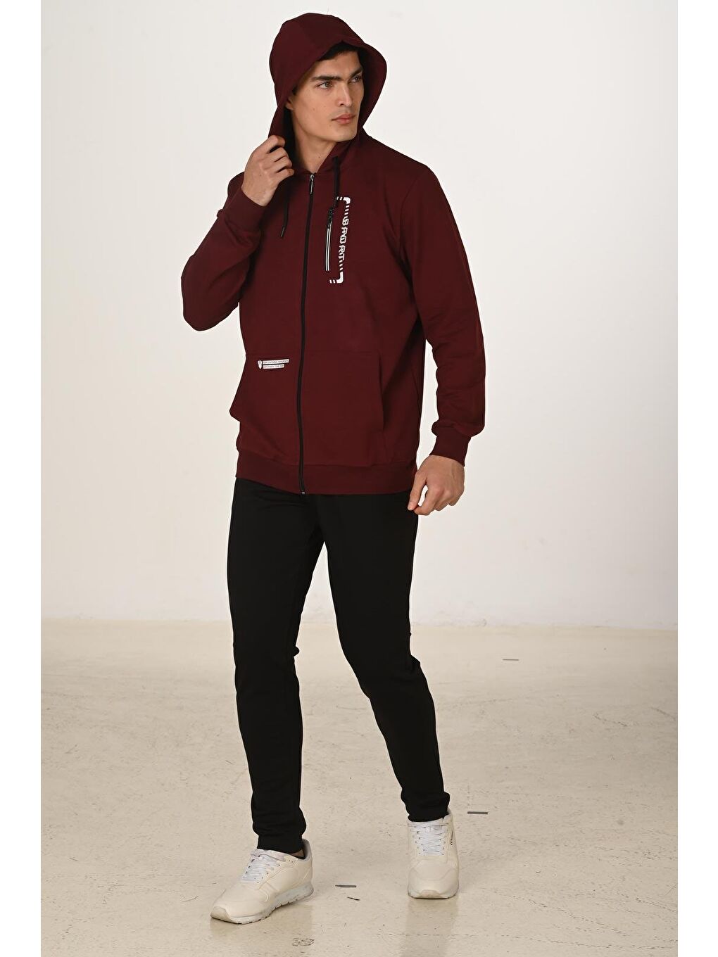 Erkek Pamuklu Kapüşonlu Eşofman Takımı Bordo 5286-B-6