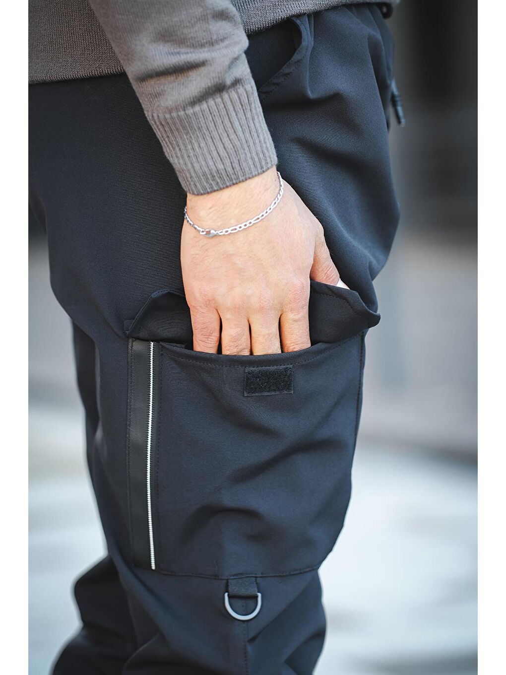 Siyah Bl 777 Slim Fit Kort Paraşüt Kargo Cepli Erkek Eşofman Alt-2