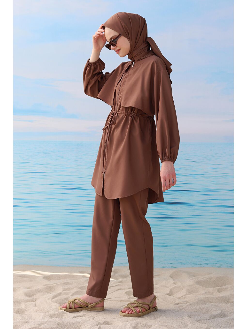 Kahverengi Rüzgarlıklı Yüzme Takımı Kahve-1