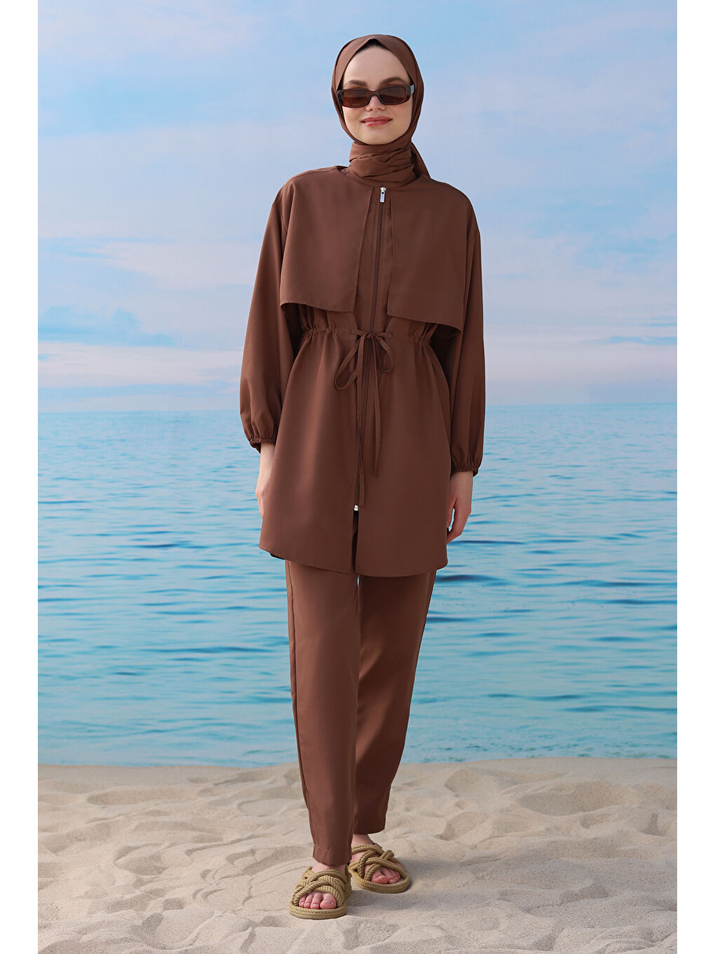 Kahverengi Rüzgarlıklı Yüzme Takımı Kahve-3