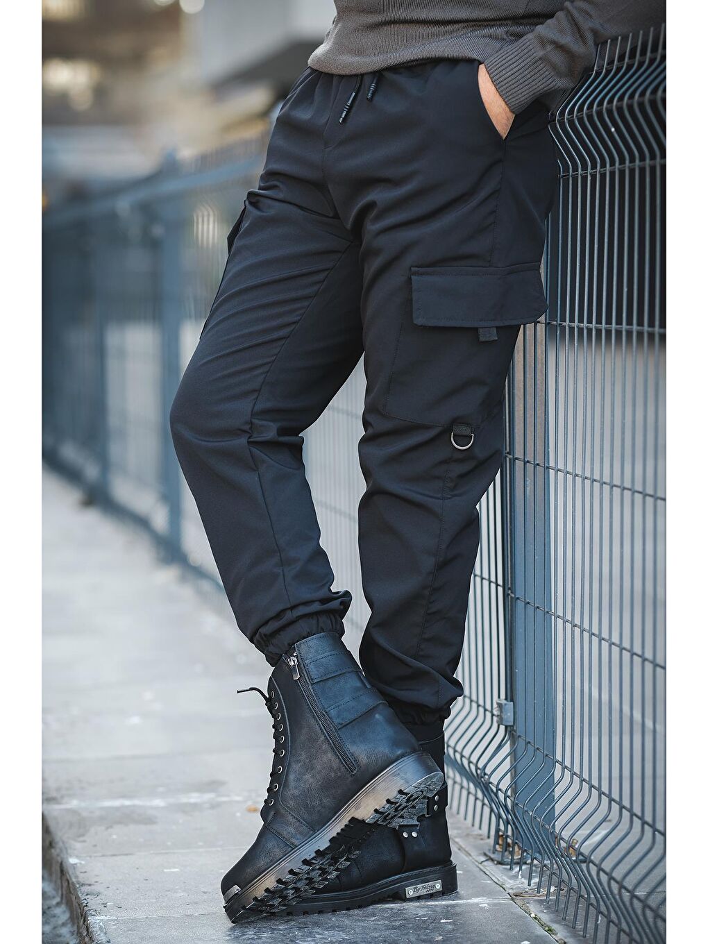 Siyah Bl 777 Slim Fit Kort Paraşüt Kargo Cepli Erkek Eşofman Alt-4