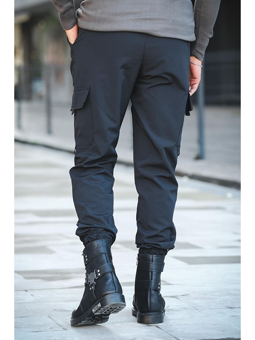 Siyah Bl 777 Slim Fit Kort Paraşüt Kargo Cepli Erkek Eşofman Alt-5