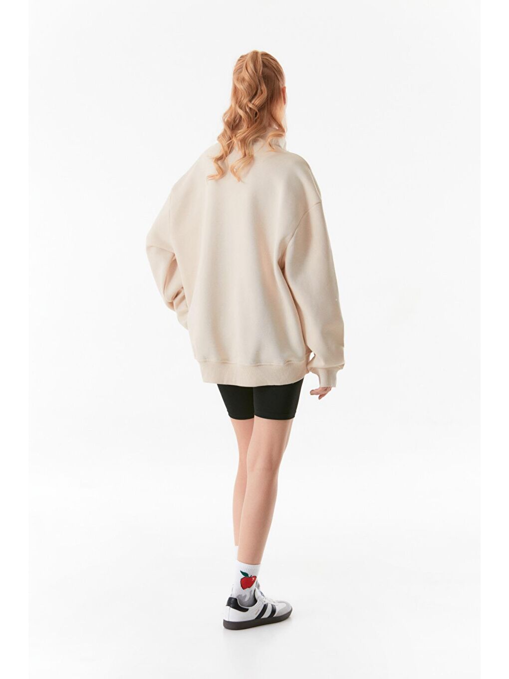 Fullamoda Bej Manhattan Nakışlı Dik Yaka Sweatshirt - 2