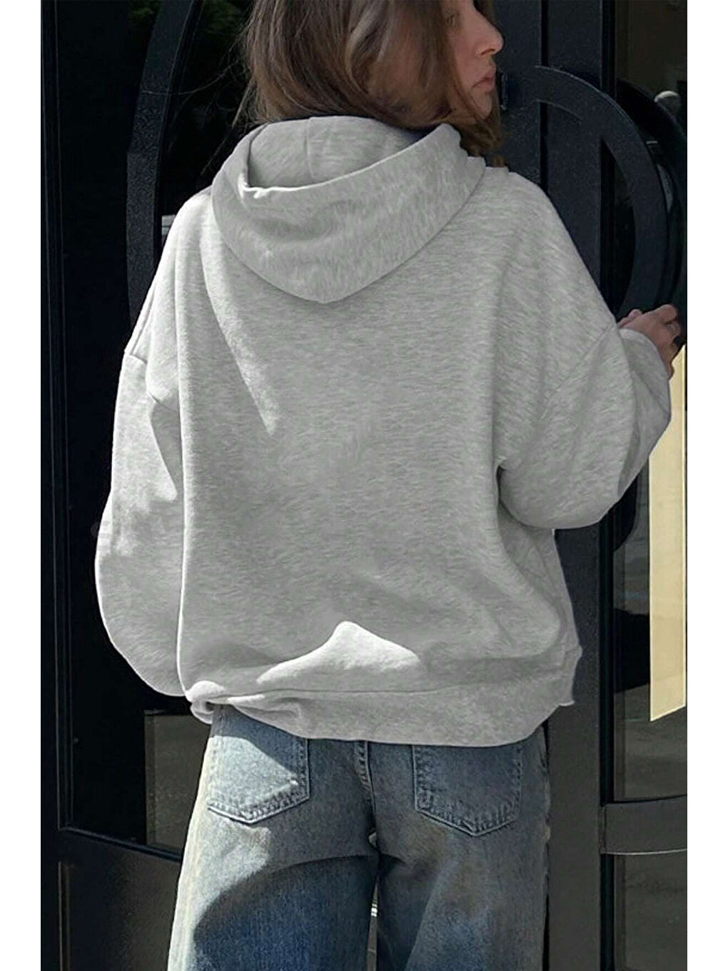 uyguntarz Gri Eteinal Light Baskılı Oversize Sweatshirt - 1