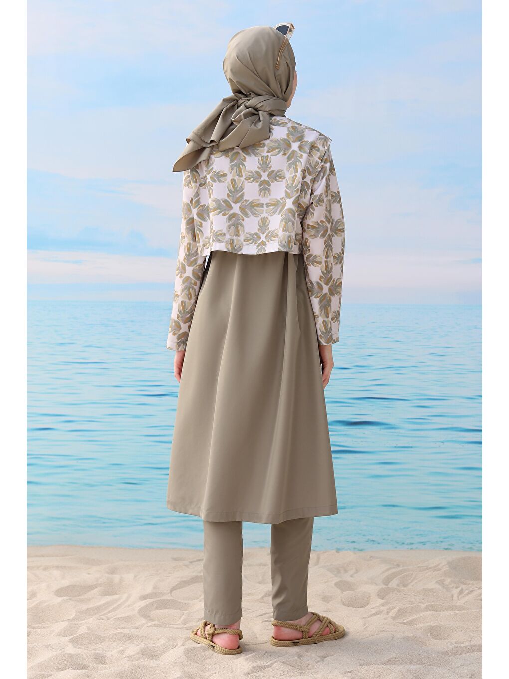 Desenli Yüzme Takımı Açık Haki-4