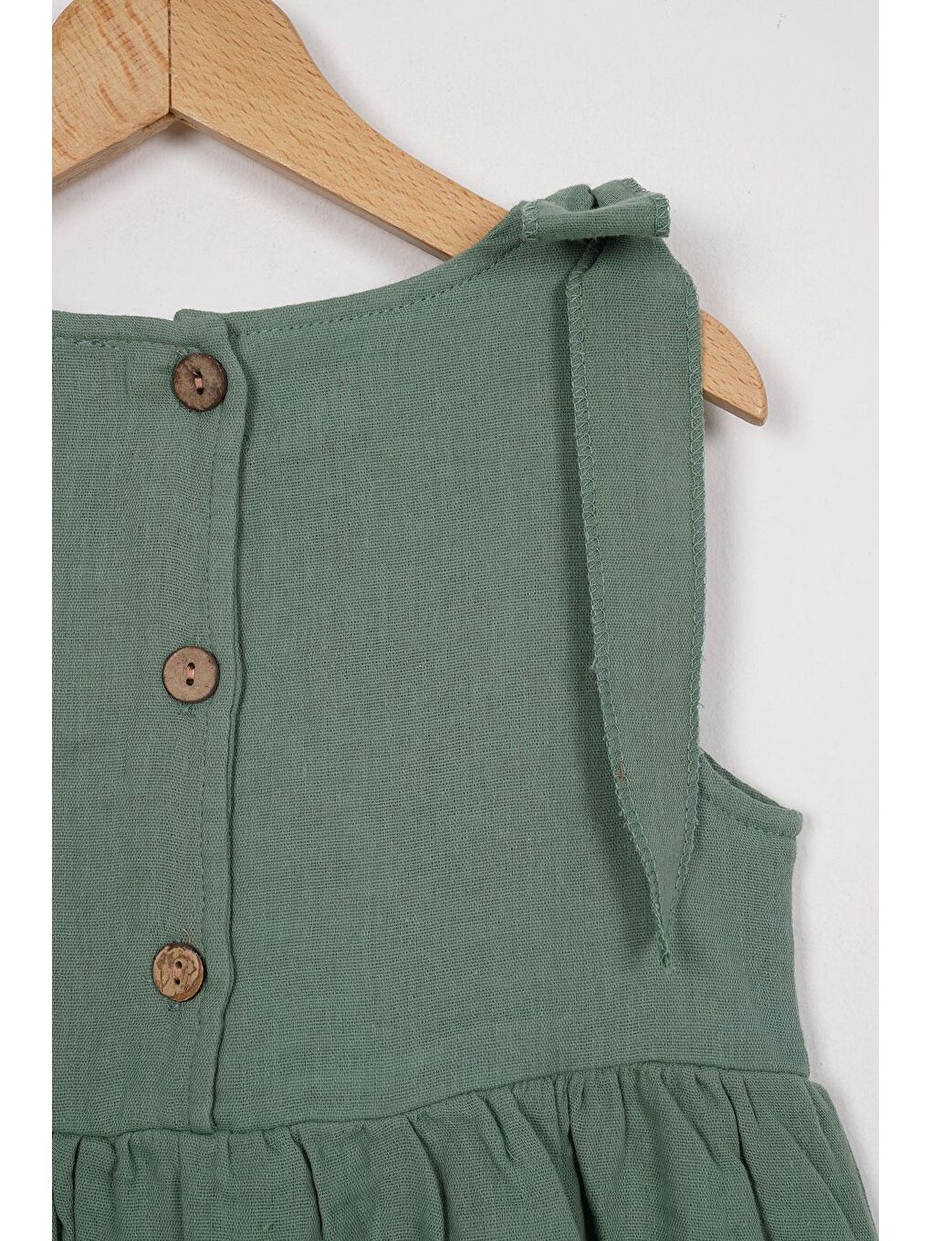 Omzu Fiyonk Detaylı Çağla Yeşili Renk Kız Çocuk Elbise-3