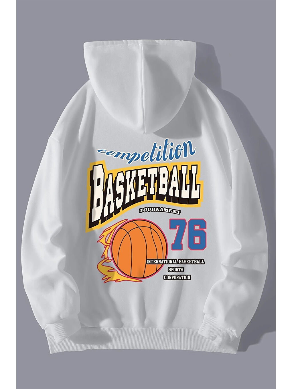 uyguntarz Beyaz Basketball 76 Baskılı Oversize Sweatshirt