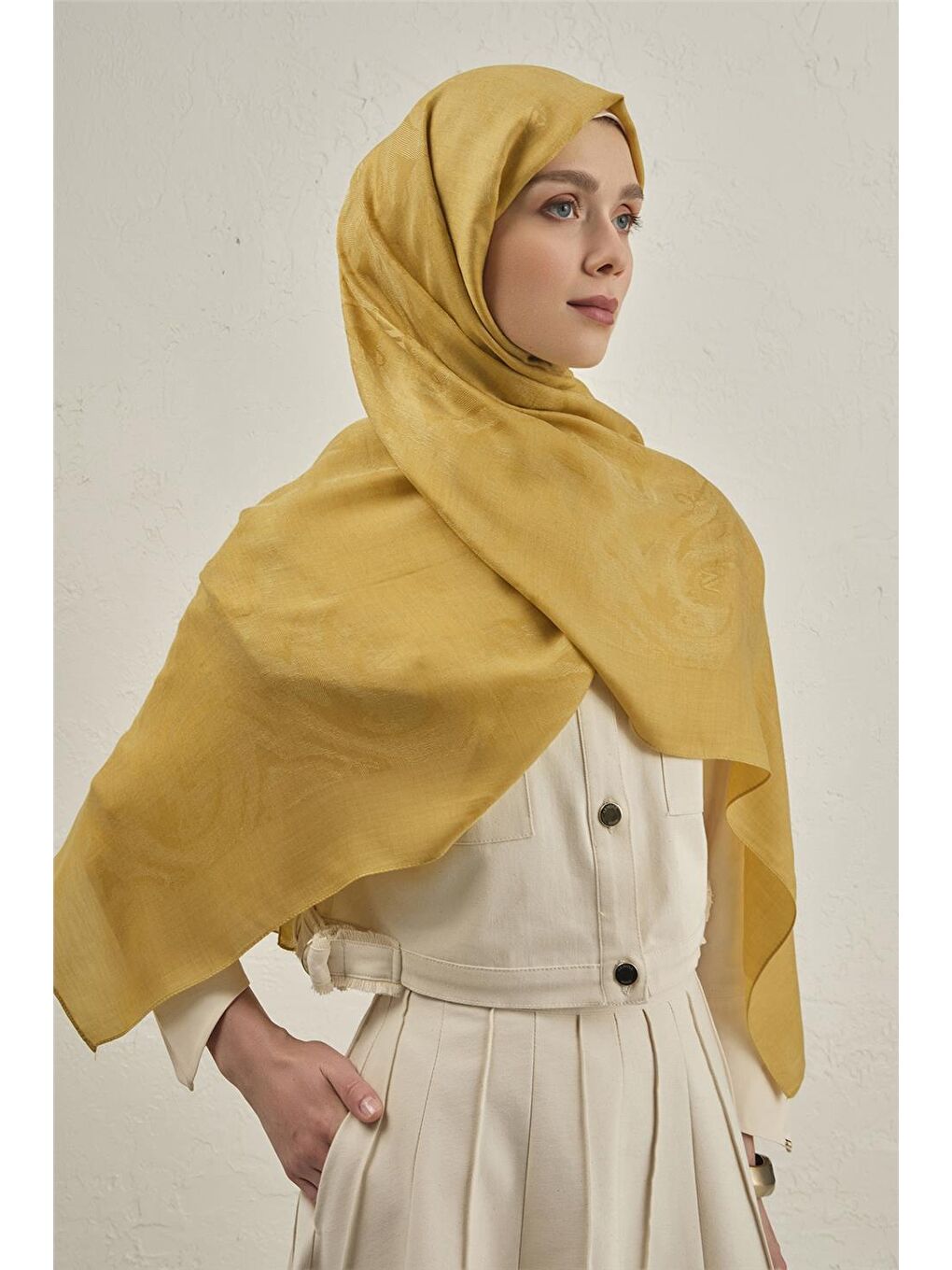 Sarı Woolair Dalga Monogram Şal 1 71-1