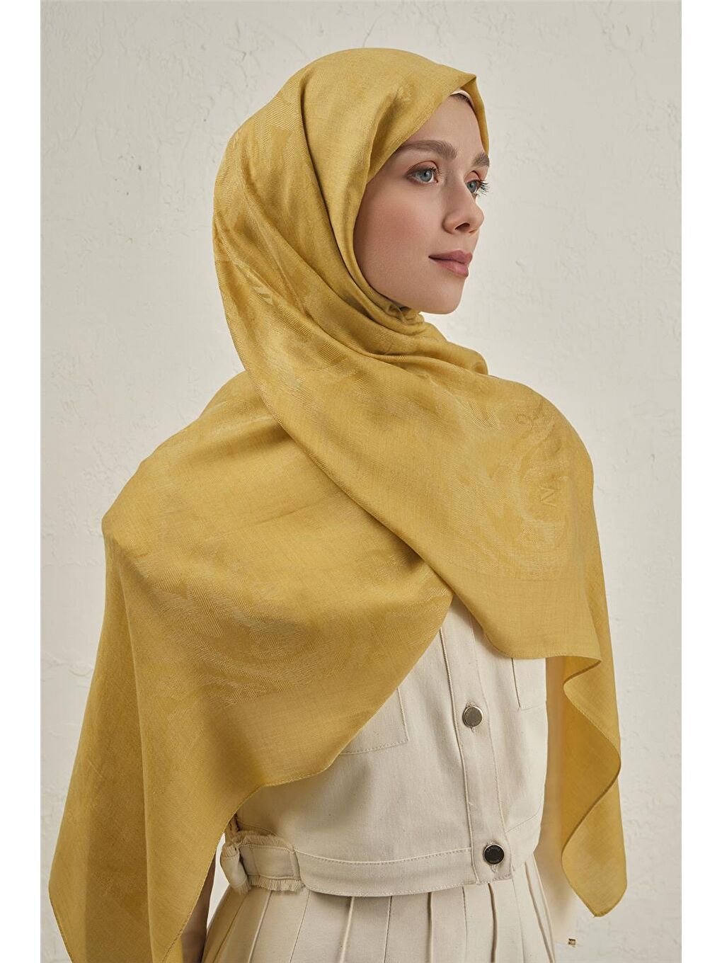 Sarı Woolair Dalga Monogram Şal 1 71-2