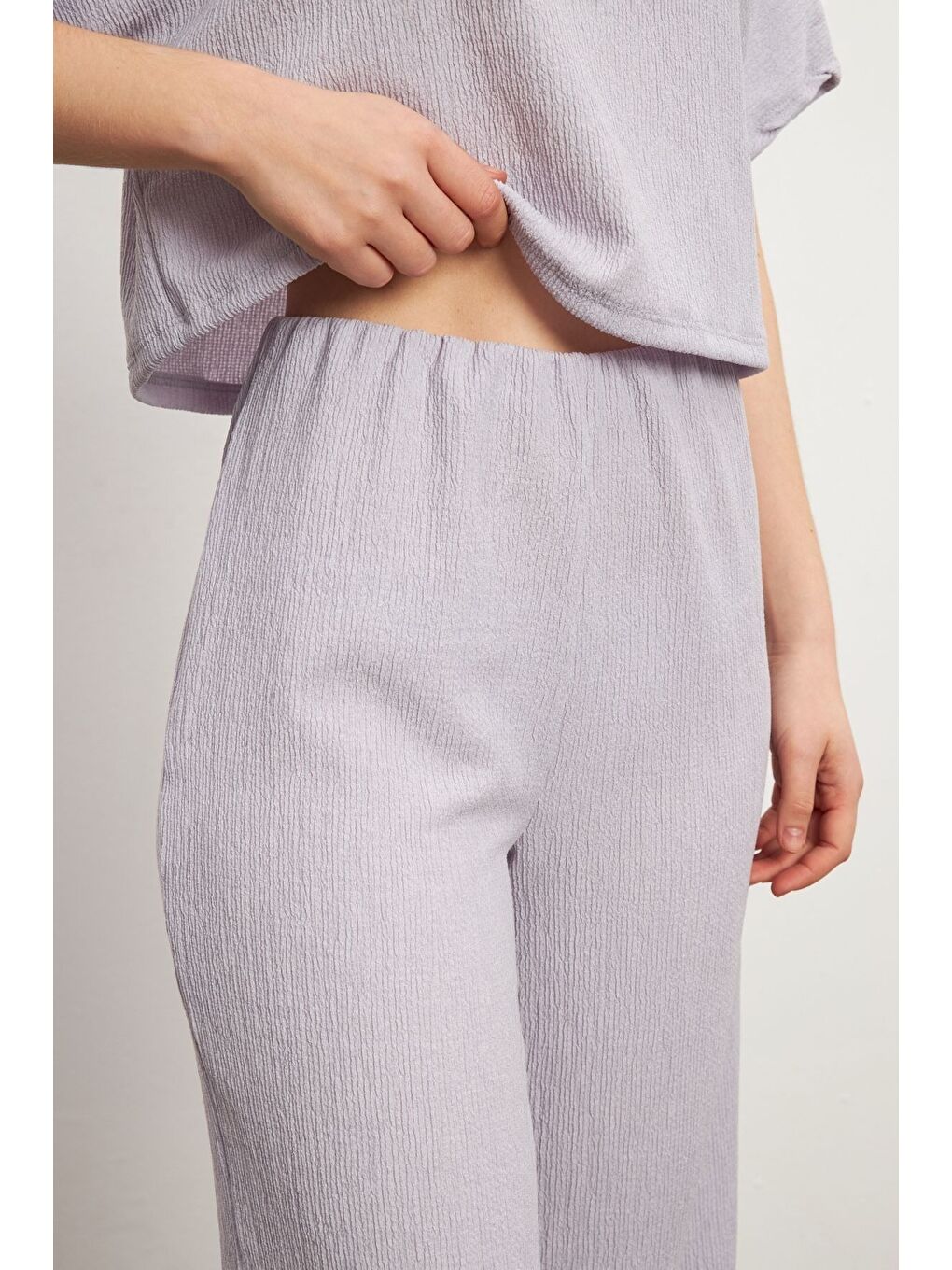 Kadın Lila Kısa Kollu Krinkıl Pantolon Takım-6