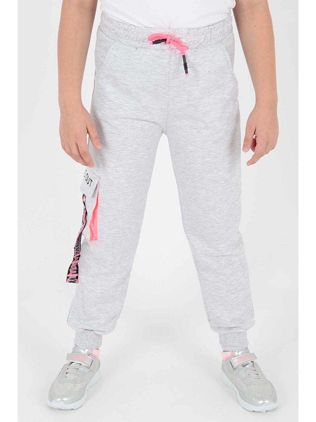 Gri Kids Kız Live Baskılı Eşofman Altı Bağcıklı Lastikli Dar Paça Pamuklu Eşofman Altı Ak722473-1