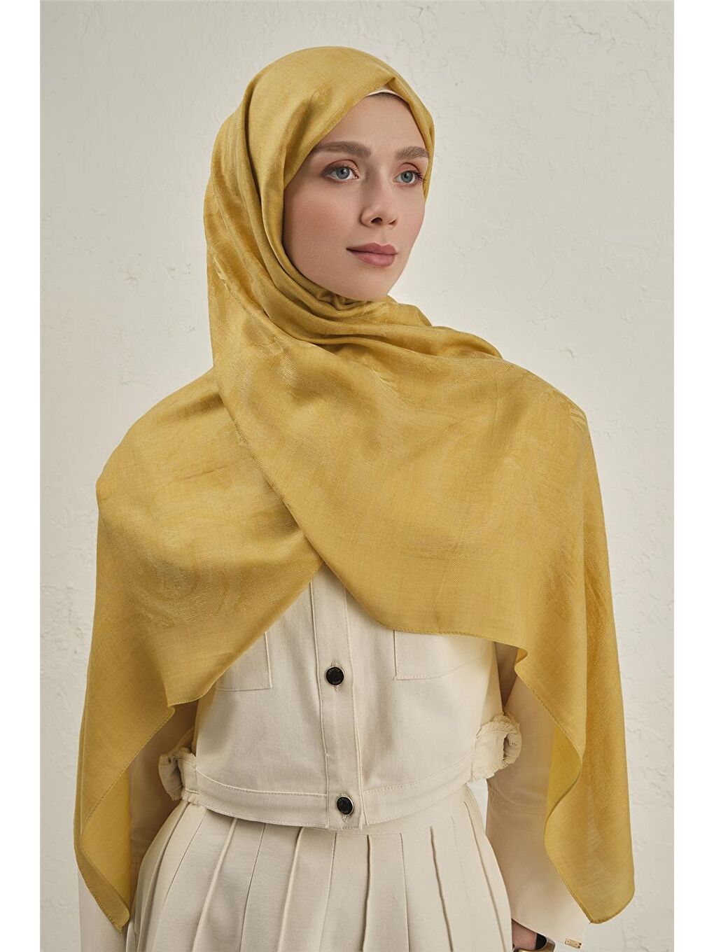 Sarı Woolair Dalga Monogram Şal 1 71-3