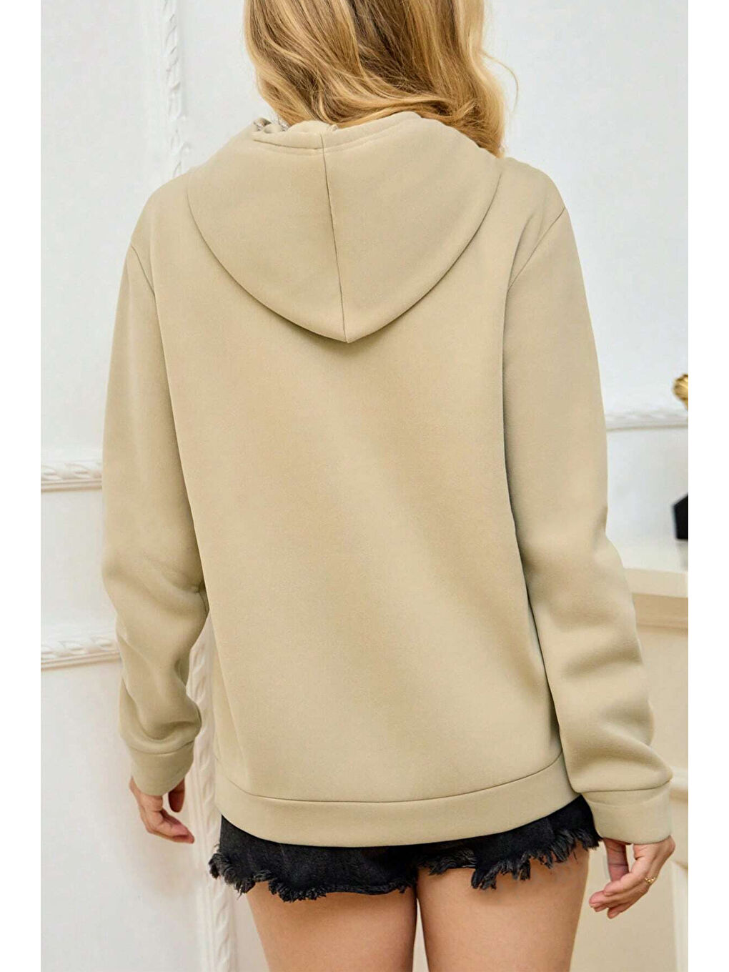 uyguntarz Bej Kalp Baskılı Oversize Sweatshirt - 1