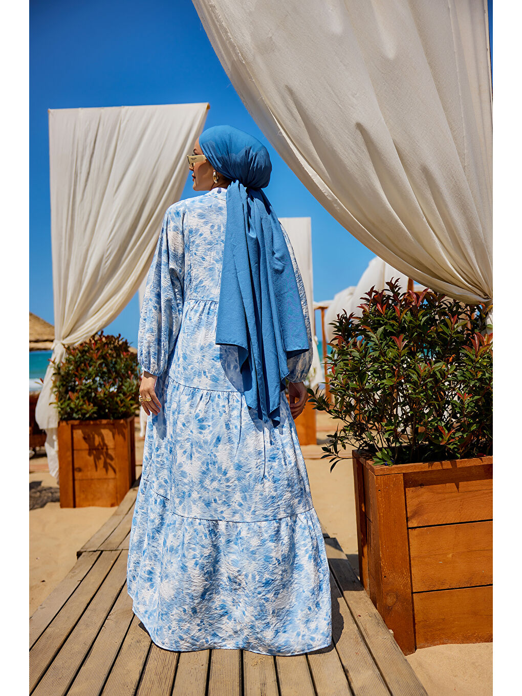 Kadın Bulut Desen Elbise Mavi-2