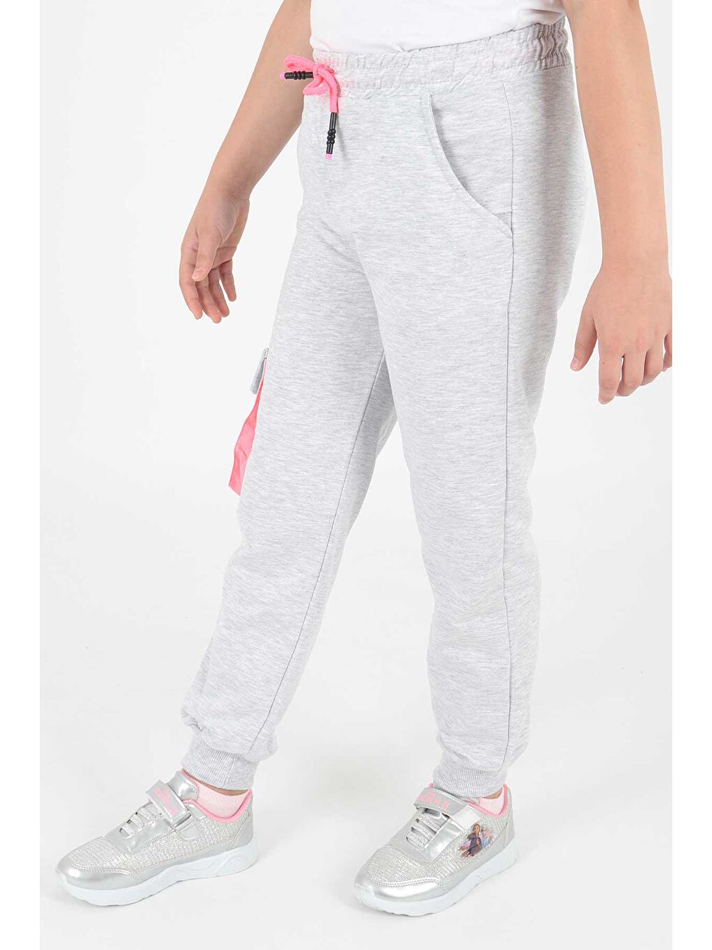 Gri Kids Kız Live Baskılı Eşofman Altı Bağcıklı Lastikli Dar Paça Pamuklu Eşofman Altı Ak722473-3