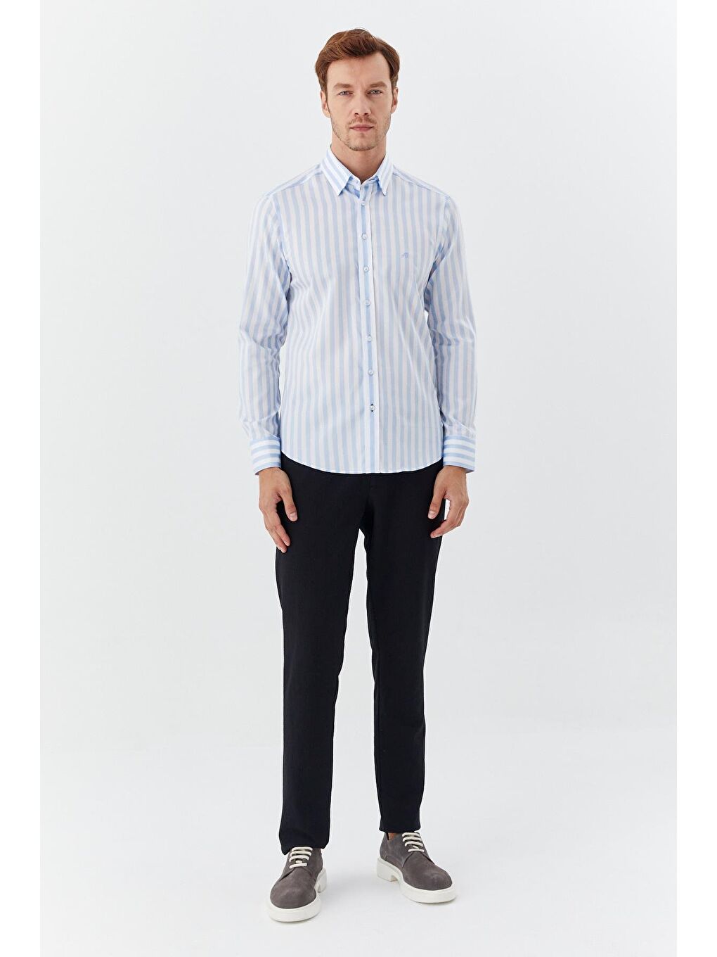 Erkek Mavi %100 Pamuk Gömlek – Uzun Kollu-1