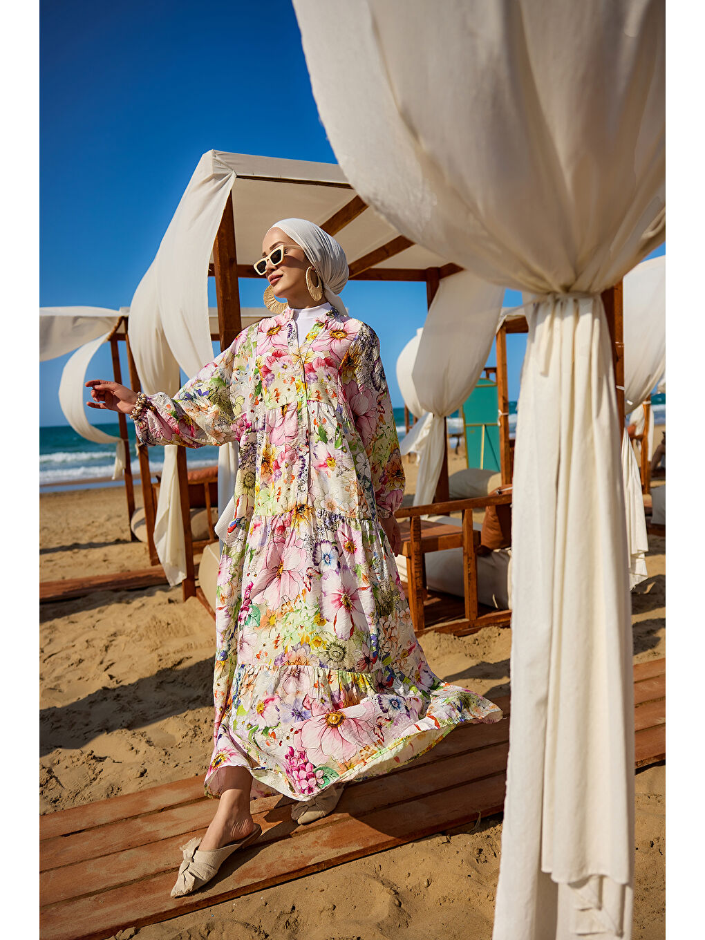 Kadın Karışık Çicek Desenli Elbise Pembe