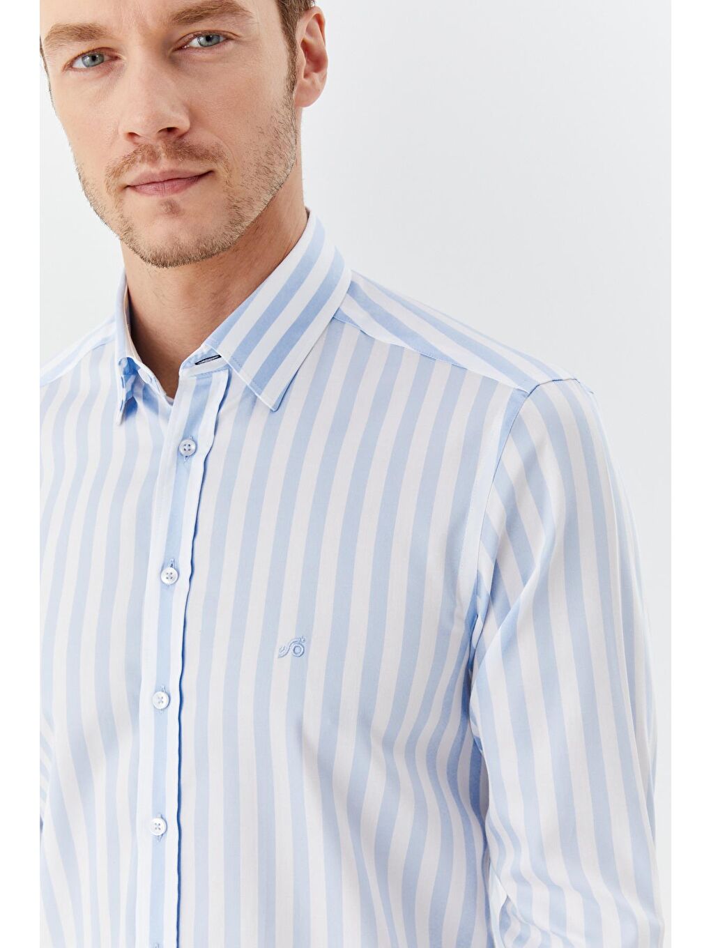 Erkek Mavi %100 Pamuk Gömlek – Uzun Kollu-2