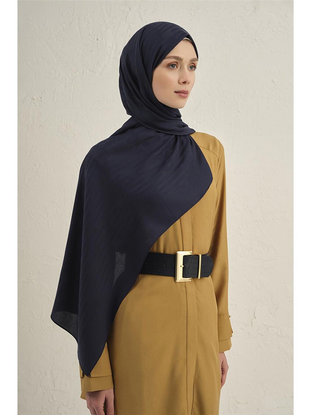 Lacivert Lyocell Viscon Stripes Şal 2 02-1