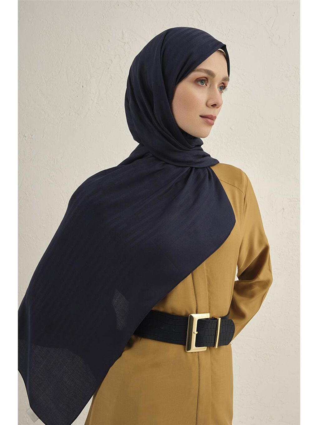 Lacivert Lyocell Viscon Stripes Şal 2 02-2