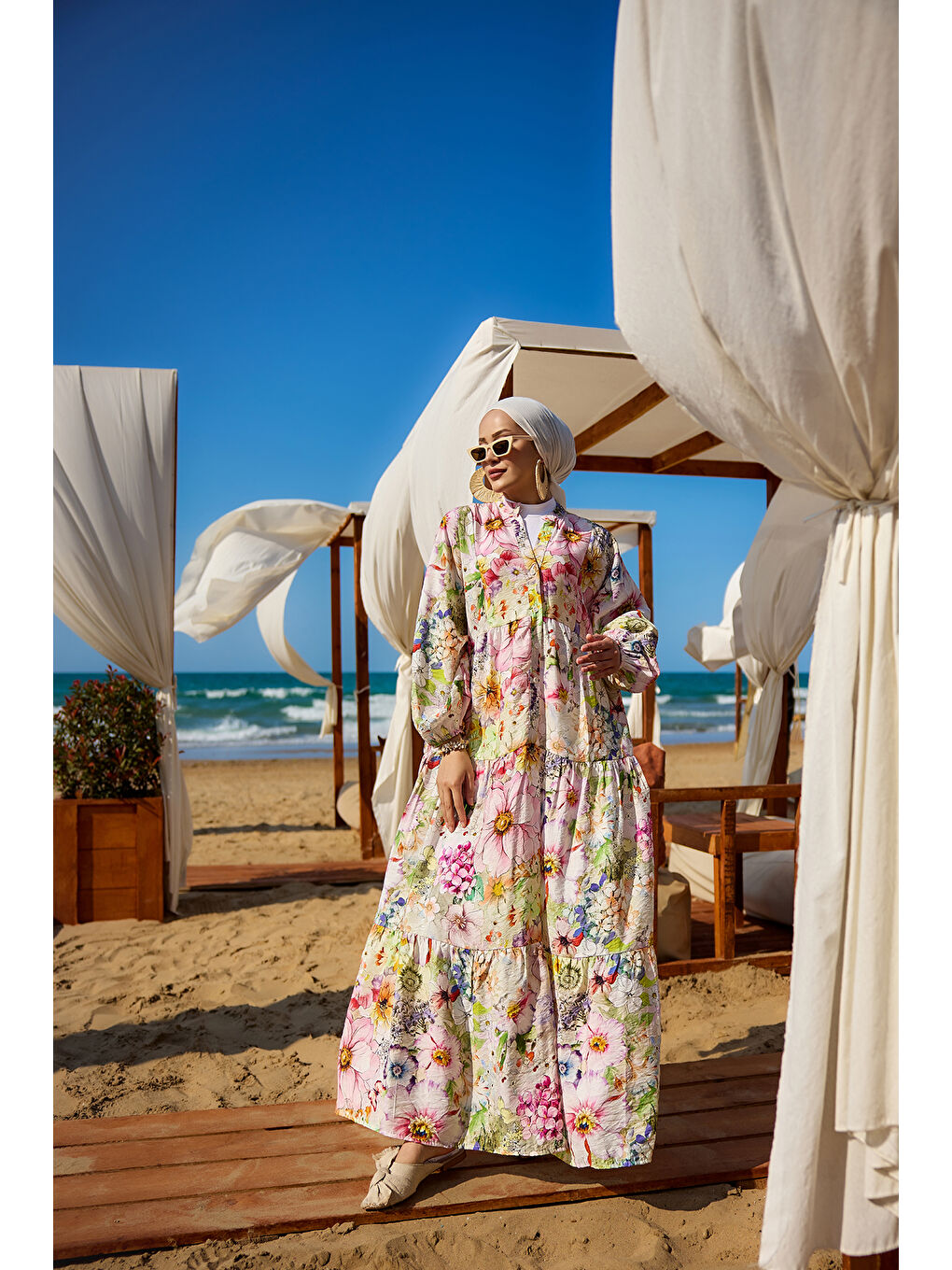 Kadın Karışık Çicek Desenli Elbise Pembe-3