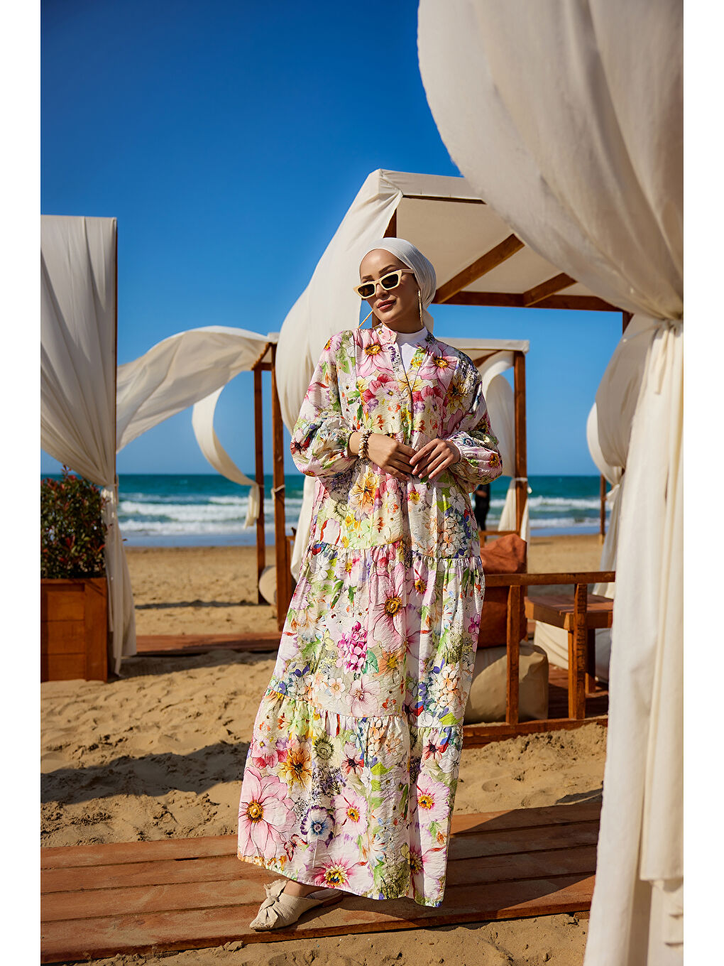 Kadın Karışık Çicek Desenli Elbise Pembe-4