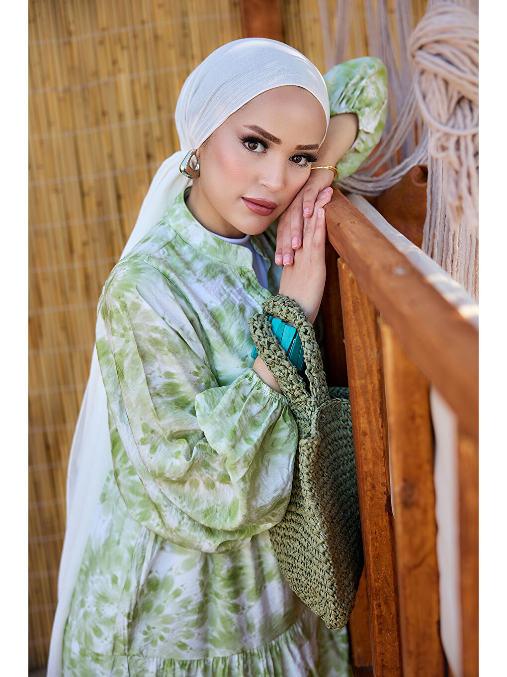 Kadın Bulut Desen Elbise Yeşil