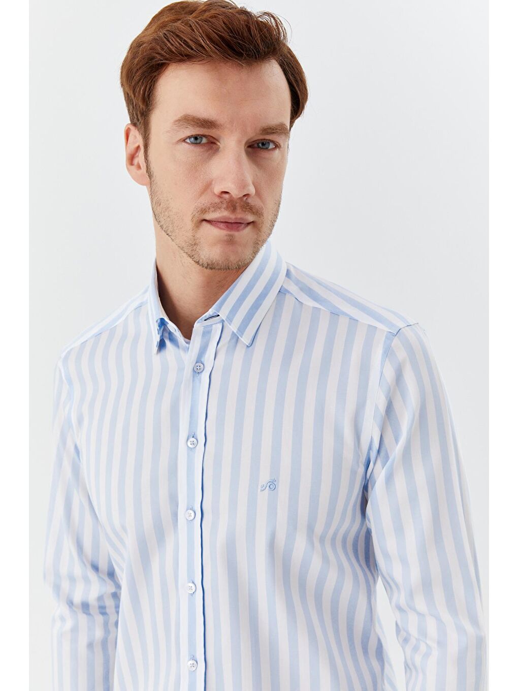 Erkek Mavi %100 Pamuk Gömlek – Uzun Kollu-5