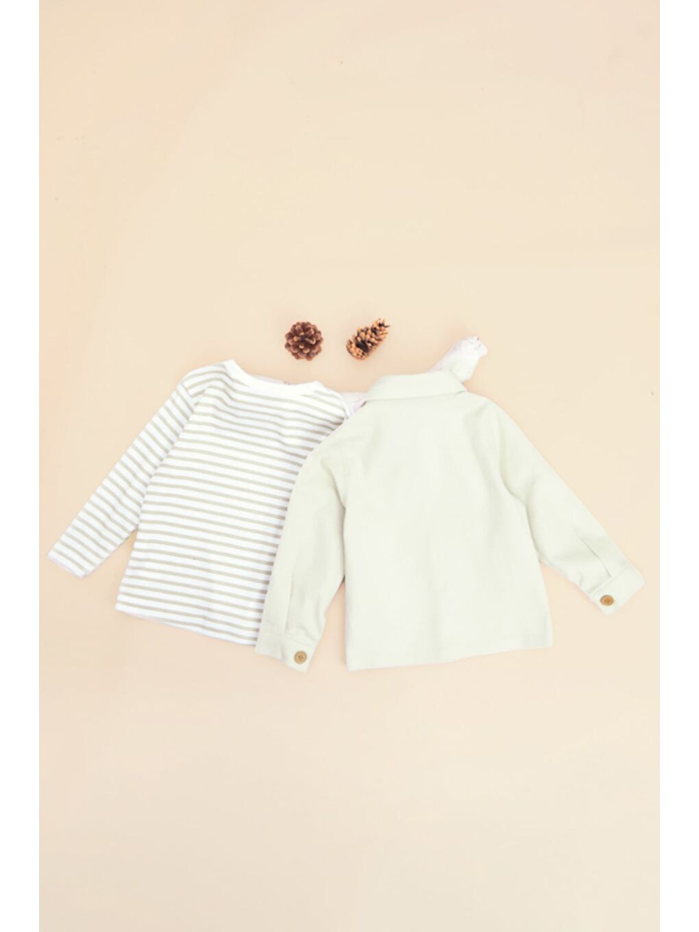 Bej %100 Pamuk Ayıcık Baskılı Çizgili Erkek Çocuk 2 Li Takım-2