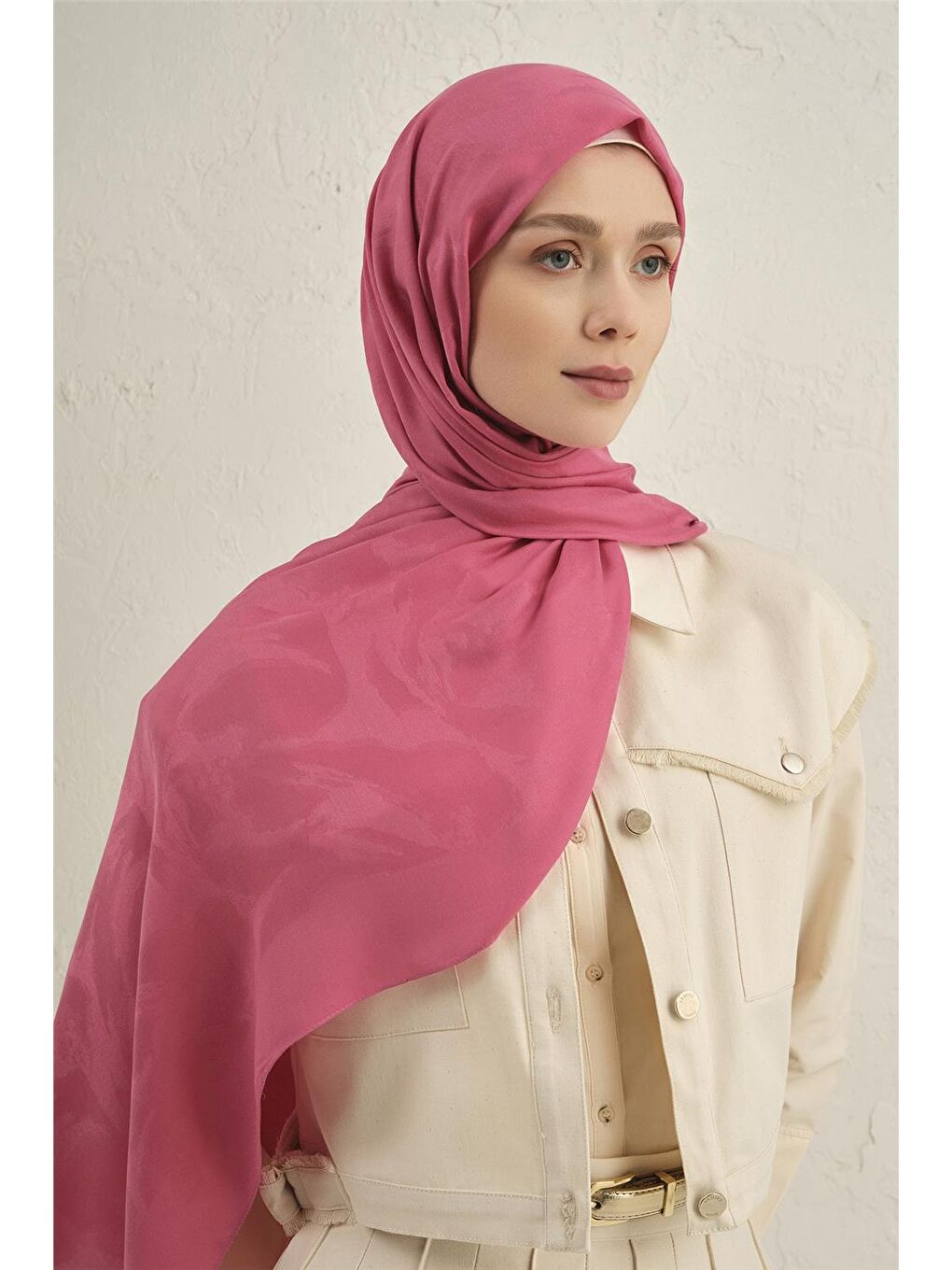 Pembe Lyocell Viscon Dalga Desen Şal 1 37-1