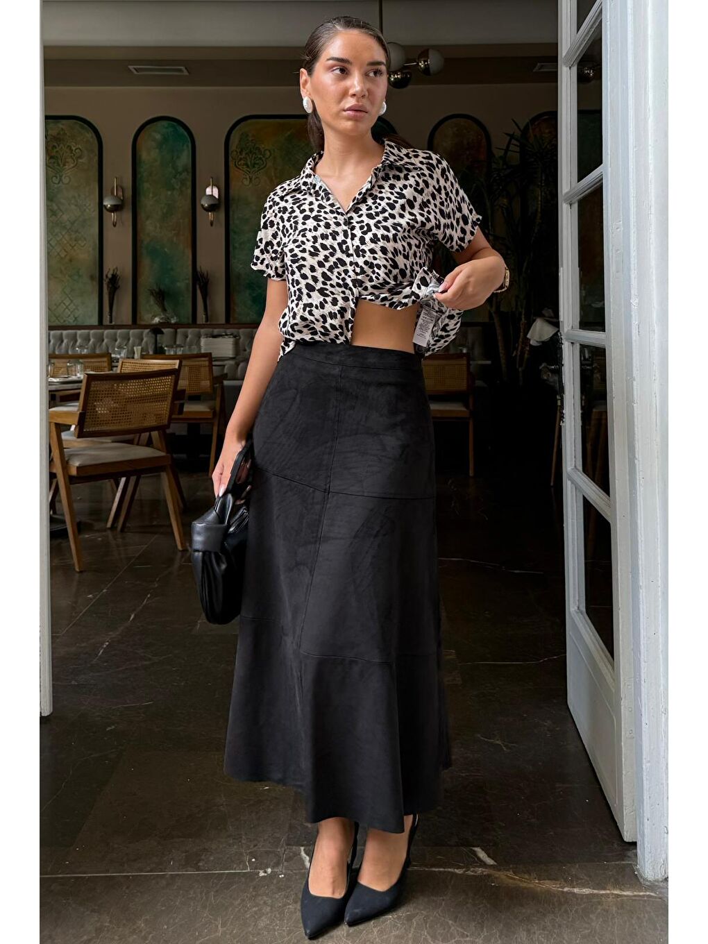 Siyah Süet Uzun Etek Mg2549